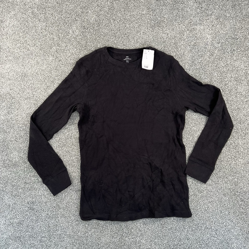 H&M Men's Small Slim Fit Black Waffle Knit Thermal Long Sleeve Shirt